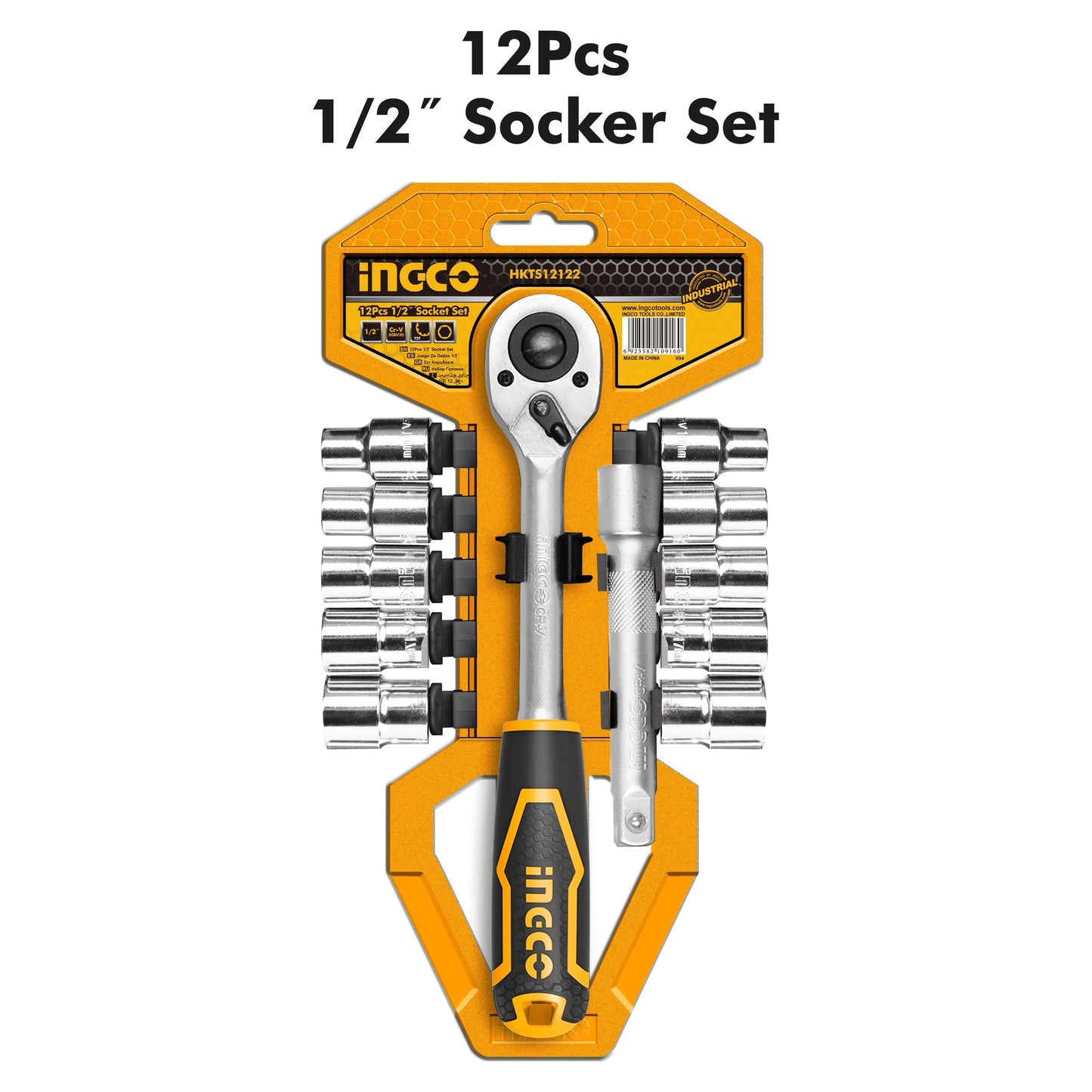 Juego De Dados M1/2 12Pzs 10-24Mm Con Ratchet Y Extensión INGCO HKTS12122 - MARKEMSTORE