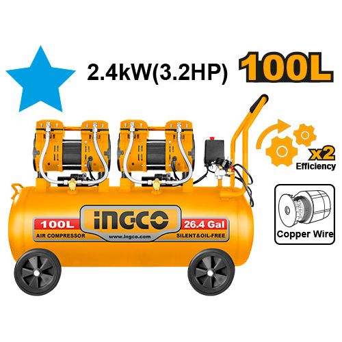 Compresor 3.2Hp 75Db 100L 110-120V 60Hz 2X1200W 3400 Rpm Ingco UACS2241001 - MARKEMSTORE